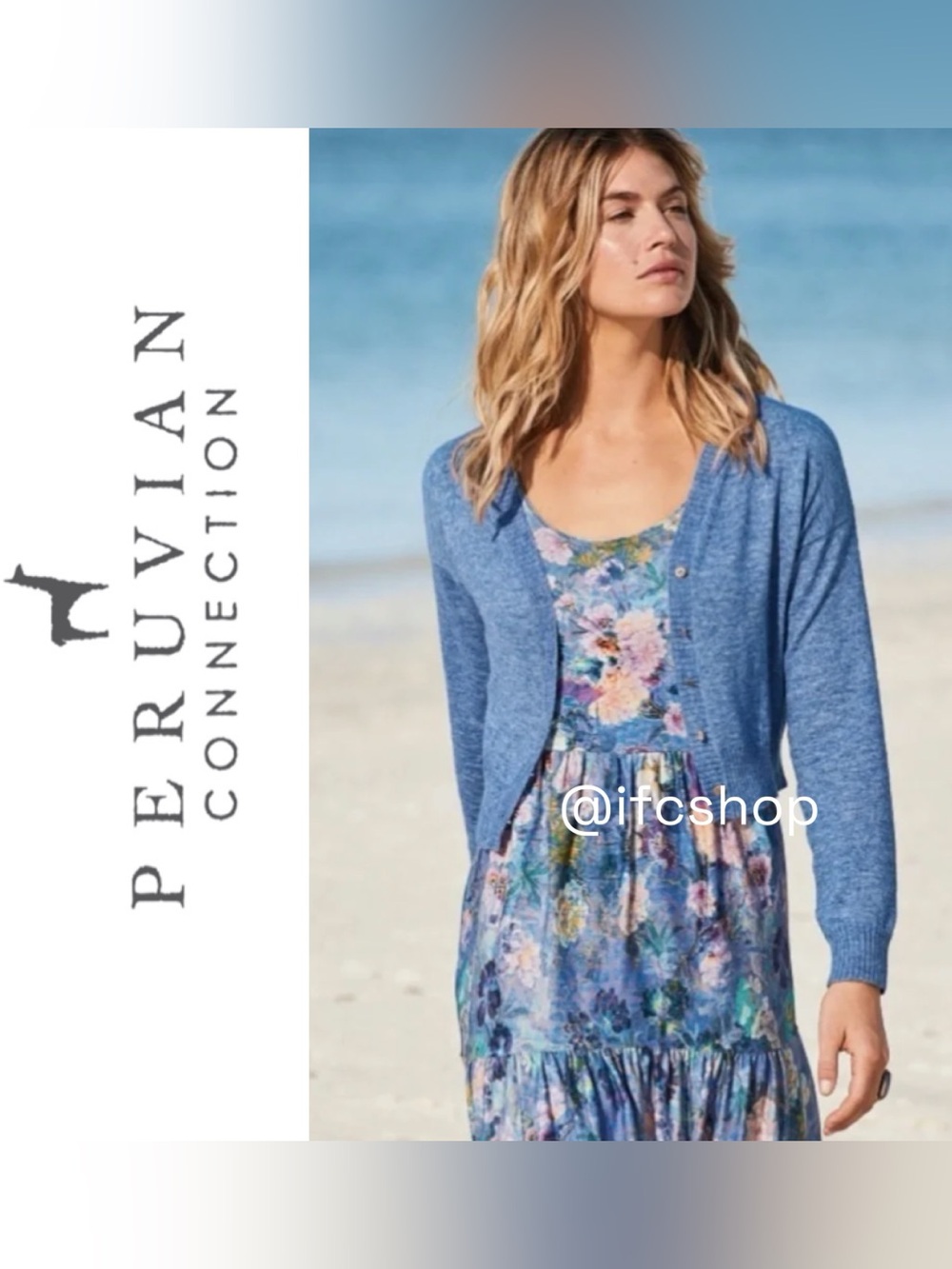 Peruvian Connection Chloe Baby Alpaca Cardigan in Tide XL
